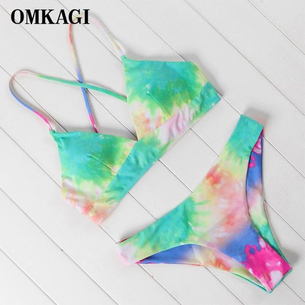 

bikinis set omkagi swimwear women push up tie-dye micro bikini bathing suit beachwear 2021 mujer starfish swimsuit