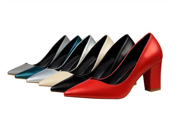 

european and american style retro fashion temperament simple comfortable thick heel high heel shallow mouth pointed hollow shoes women, Black