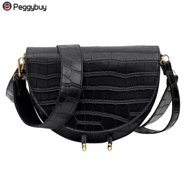 

fashion women crossbody bag retro crocodile leather handbag semicircle small ladies pure color messenger bags