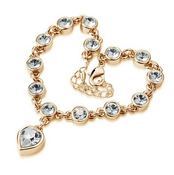 

2020gold plated austrian crystal love heart charm bracelet for women made with swarovski elements health jewelry wholesale price, Golden;silver