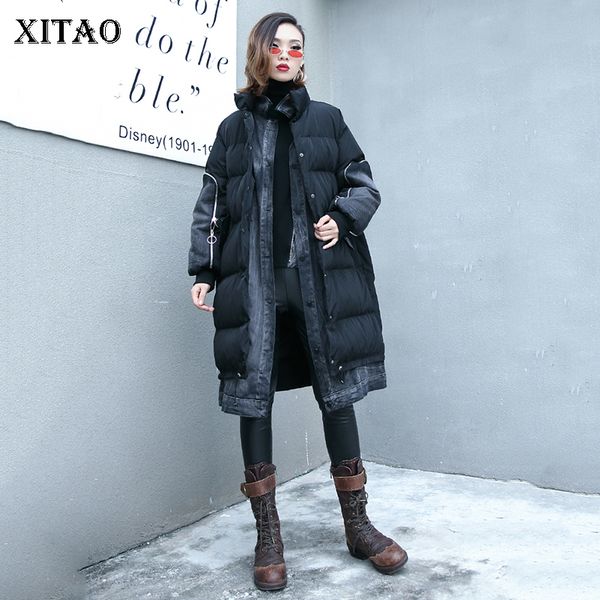 

xitao] 2018 winter korea fashion new women stand collar full sleeve pocket female solid color long casual parka lyh1396, Black