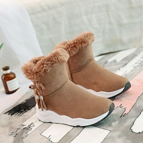 

warm winter women boots platform fur inside snow ankle boots comfortable sneakers flat shoes woman creepers, Black