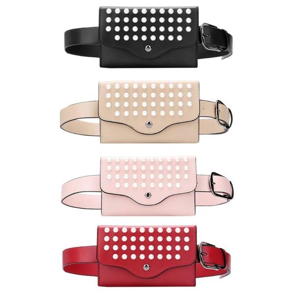 

pearls rivets mini waist pack casual shoulder bags women pu leather belt crossbody bags fanny bag