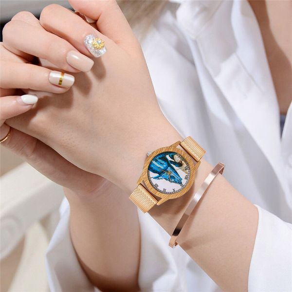 

women wood watch luxury imitation wooden watch stainless steel female simple clock relojes para mujer 4fn, Slivery;brown