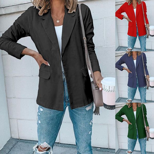 

сплошной цвет женщины блейзеры отворотом шею длинным рукавом кардиган женский tops business женский одежда новое прибытие, White;black