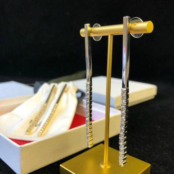 

stick european jewelry earrings 18k gold plated edwige finish and crystal brass women wedding, Golden
