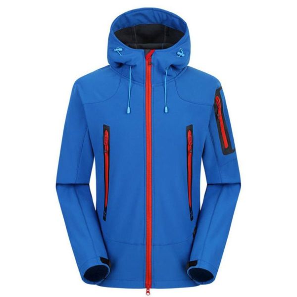 

outdoor stretch coat men's sports casual soft shell jacket back fleece waterproof windproof thermal hunting fishing, Blue;black