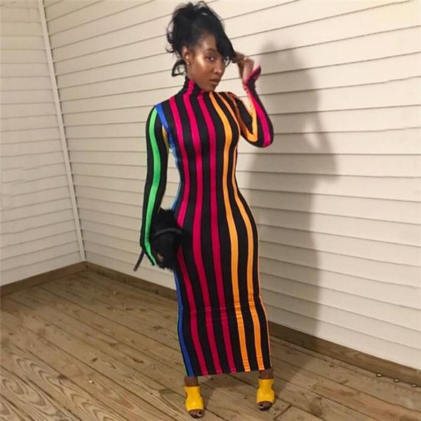 

bodycon clothes women striped high collar dress spring autumn designer high waist long sleeve one step dresses femaes fashion, Black;gray
