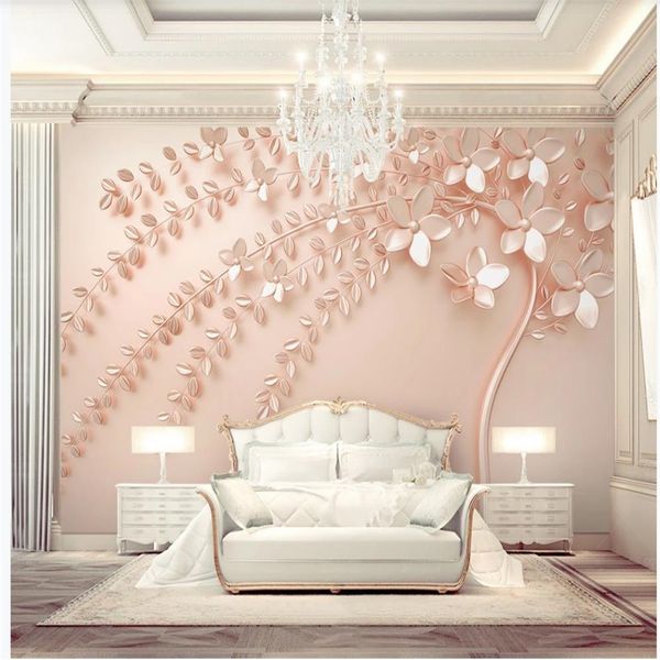 Tapete für Wände 3 d für Rose Goldrelief Baum Wohnzimmer Tapeten 3D-TV Hintergrundwand