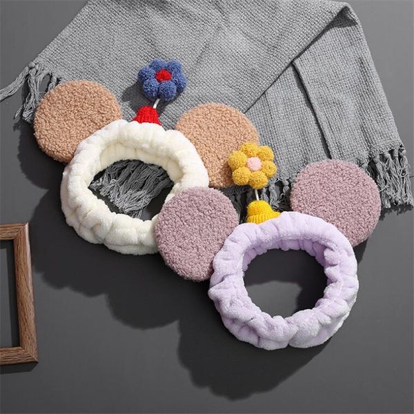 

2020 new fashion sweet cartoon plush headband flower hairband for girls beauty makeup washing tiaras hair jewelry accessories, Golden;white