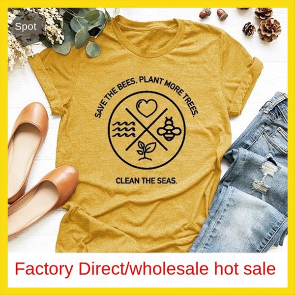 

save the bees women's round collar loose short sleeve letter t-shirt save the bees women's round collar loose short sleeve letter, White