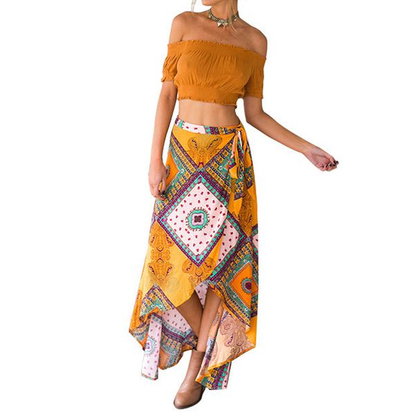 

womens skirt ladies beach split casual fashion slim swing boho irregular, Black