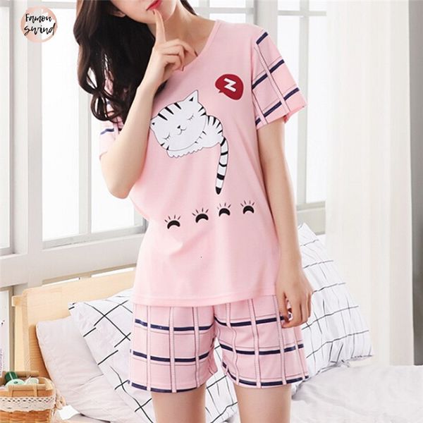 

pajamas women summer short sleeve o neck printed for and shorts sets sleep wear animal print for women, Black;red