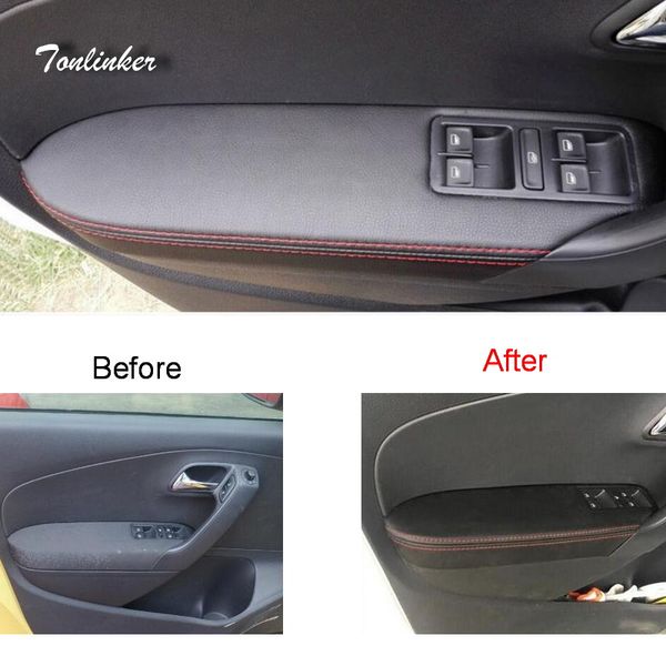 

tonlinker cover case stickers for vw polo 2011-17 diy car styling pu leather skin door armrest steickers 4pcs holster