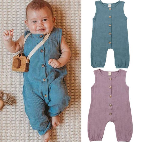 

Summer Hot Newborn Baby Rompers Toddler Kids Baby Girls Boys Button Jumpsuit Outfits Solid Casual Clothes Sleepwear