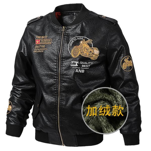 

brushed and thick pu leather jacket men thick men's coat, Black