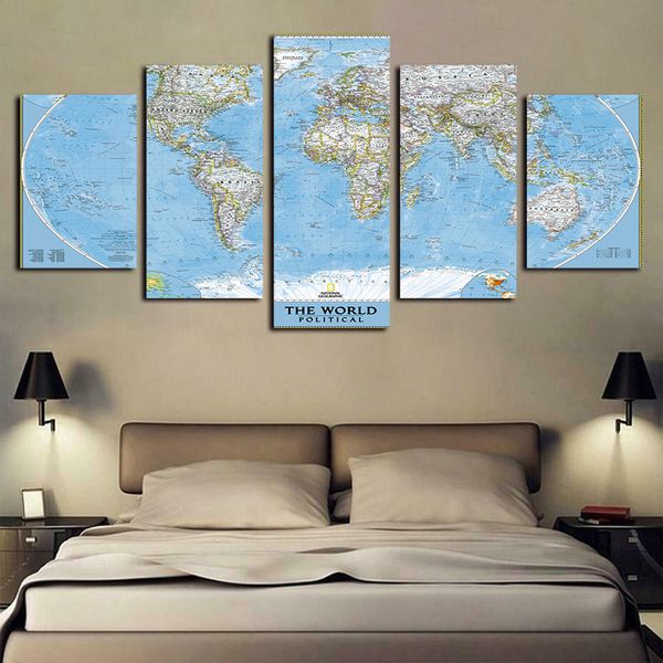 

5 panels world map artworks canvas wall art for home decor abstract poster canvas print oil painting
