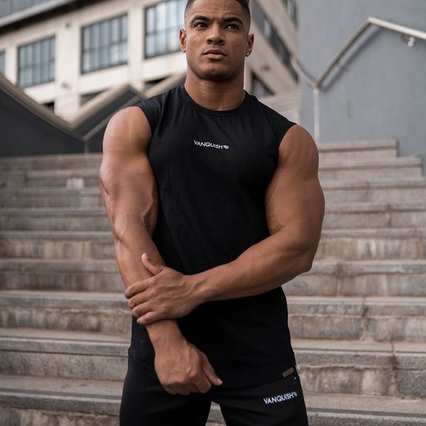 

sportswear 2020 muscle fitness summer sports men's vest running sleeveless t-shirt slim fit training suit suitable for, Black;blue