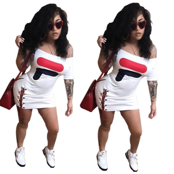 

summer women lace up dress short sleeve off shoulder mini dresses bodycon one-piece skirt fashion girls outfits club dress clothing white