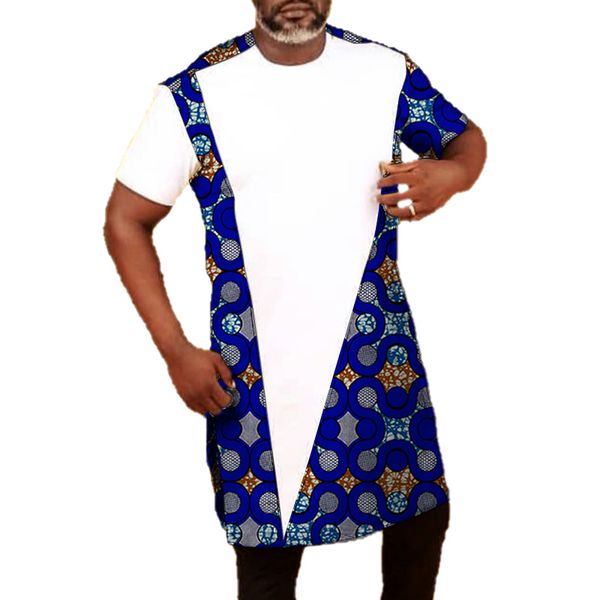 

african wears men's shirt o-neck white with print patchwork short sleeve custom made male long ankara shirt, White;black