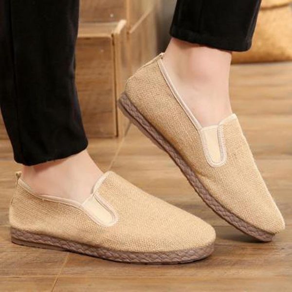 

men canvas shoes breathable spring slip on flats comfortable mens casual linen shoes handmade male driving loafers, Black