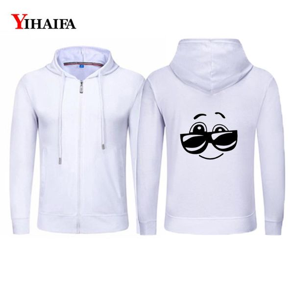 

yihaifa мужская толстовка с капюшоном на молнии куртка hip hop толстовки tracksuit мультфильм улыбка лица графика zip coat tops, Black