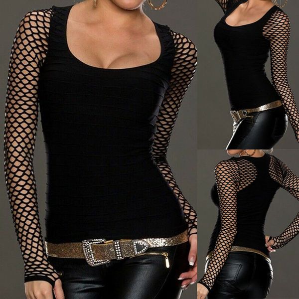 

women blouse plus size net patchwork shirt surplice long sleeve blouse women slim punk rock gothic fishnet shirt #1211, White