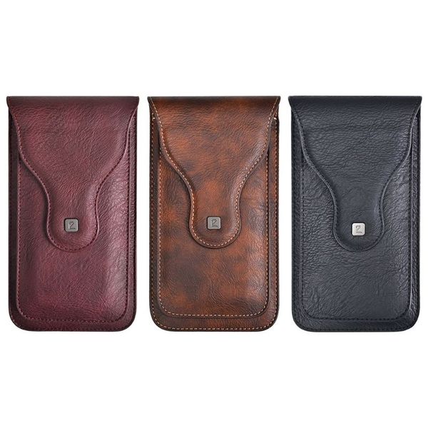 

men pu leather vintage mobile phone waist bag fanny pack thin belt clip pouch