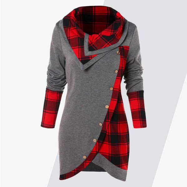 

women shirts tee shirt femme plus size women t shirt casual tartan panel asymmetrical t shirts ladies plaid tees female pullovers, White