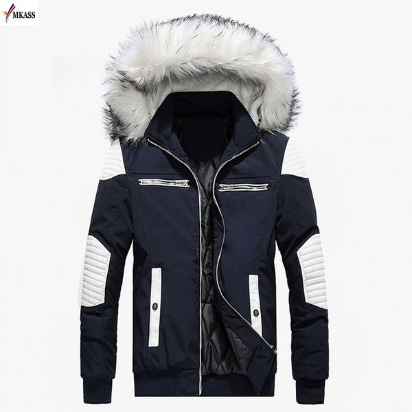 

mkass fashion collar cotton clothes thickened cold resistant men's overcoats fashion colorful stitching, Tan;black