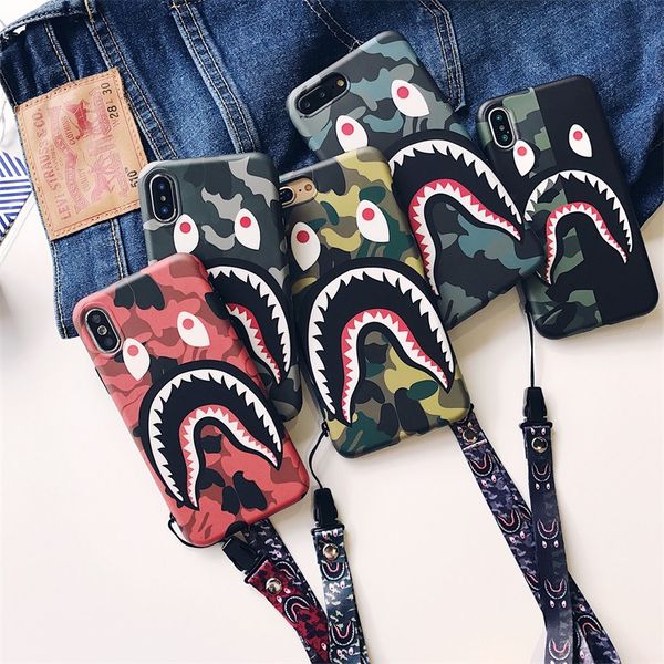 

fashion shark case with lanyard for iphone 6 7 8 plus shark army phone case cover for iphone x xr xs max