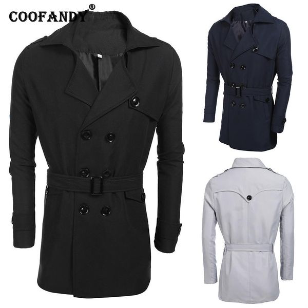 

мужчины нагрудные длинные рукава solid double брестед ветровка пояса верхняя одежда casual с pocket spring, autumn, Black