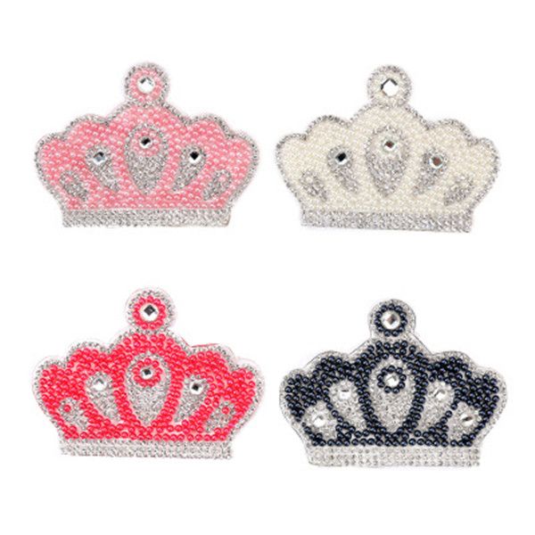 

pearl crown diamond crown cloth sticker luggage embroidery patch sticker adhesive garment accessories can be customized factory direct, Black