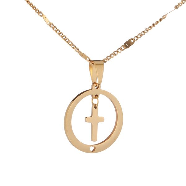 

stainless steel round cross pendant jesus heart pendant necklace trendy cross chain jewelry, Silver