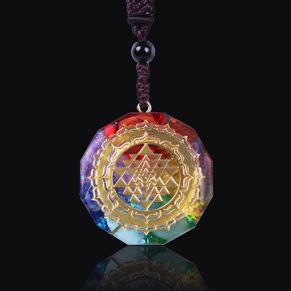 

orgonite pendant sri yantra necklace sacred geometry chakra energy necklace meditation jewelry, Silver
