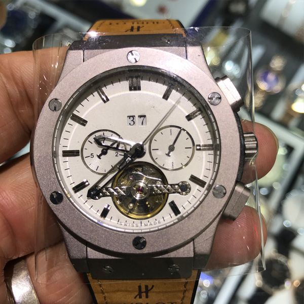 

2 types new arrival skeleton mens automatic watch glide smooth second hand sapphire glass with all sub dials works self winding wristwatches