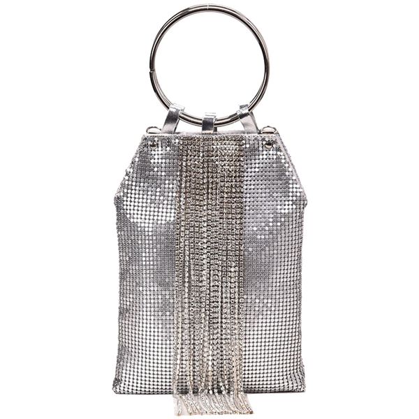 

новая мода партия кольцо горный хрусталь серебро блесток кисточкой цепи ужин клатч серебро