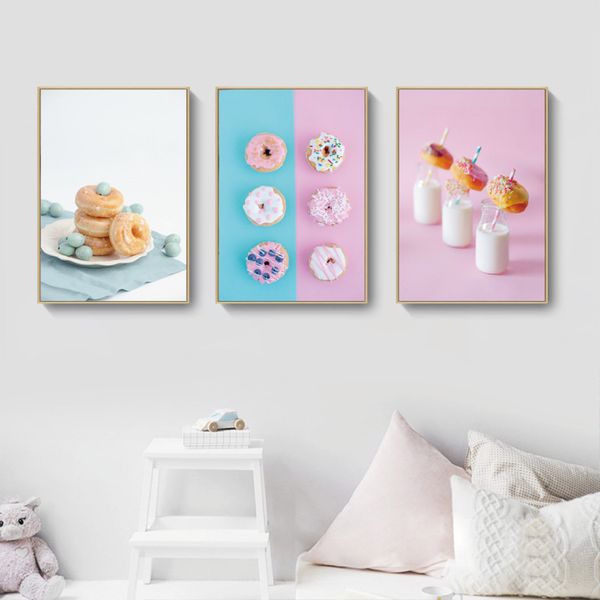 

pink blue blueberry cream donut milk wall art canvas painting delicious dessert home decoration pictures for living room