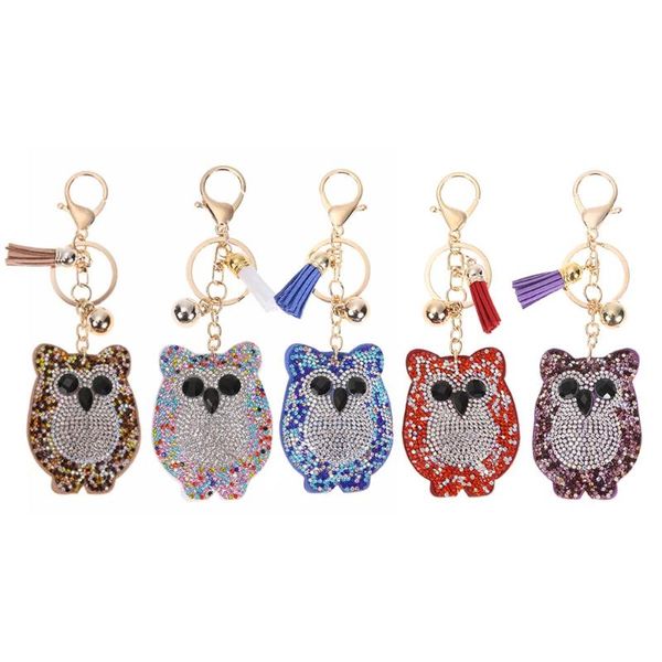 

lovely metal owl crystal charm keychain fashion animal bird cute keyring for girl boy jewelry key ring accessories, Silver