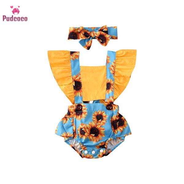 

pudcoco лето малыш девочка одежда рябить sleevelss ползунки комбинезон + оголовье 2 шт. наряды хлопок одежда наряды 6-24 м, White