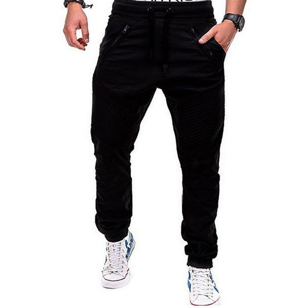 

hirigin men casual gym workout slim fit urban straight leg running jogger cargo pants trousers solid pencil tracksuit, Black