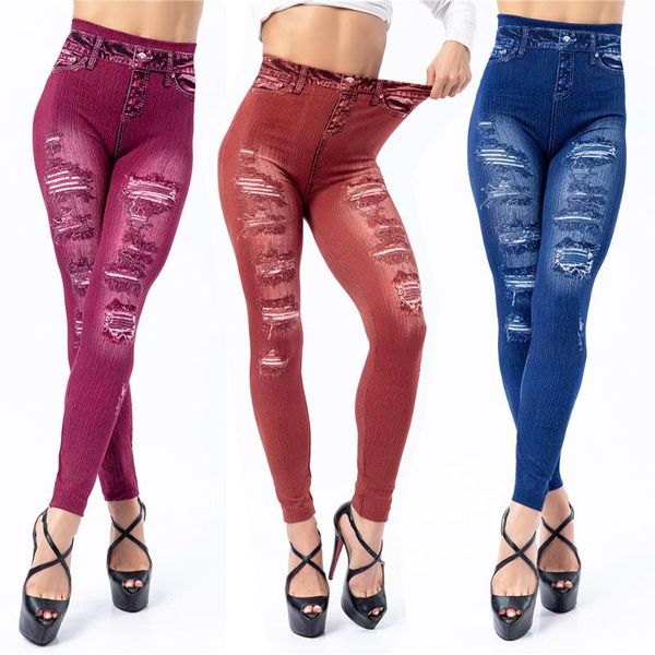 

fashion streetwear women leggings ladies stretch ripped slim fit skinny fake denim jeans female pencil pants new pantalone d30, Black;white