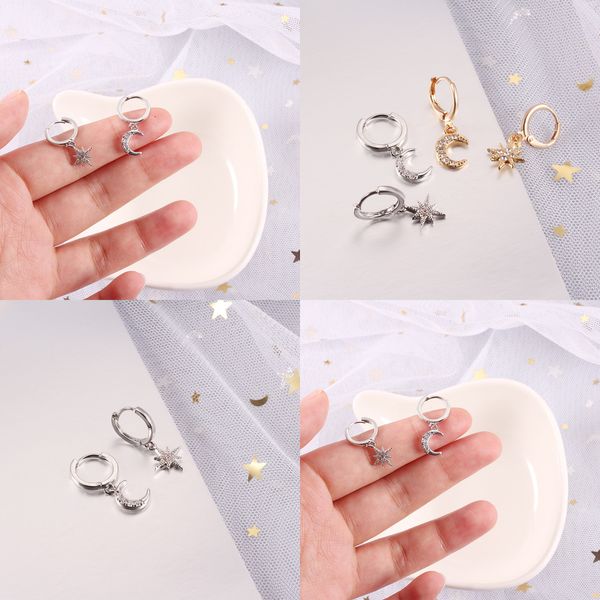 

originality personality moon ear clip woman temperament joker grace zircon ear nail designer stud earrings green earrings for women pandora, Silver