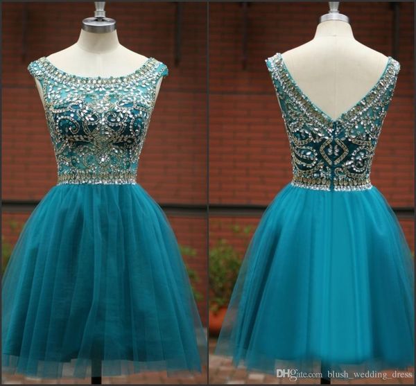 

2020 fashion crystal prom dresses beaded scoop neckline tulle short homecoming dresses a-line backless party gowns, Black