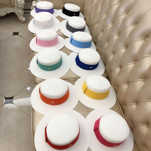 

women's multicolor elastic band elastic straw hat all-match live broadcast white straw hat, Blue;gray