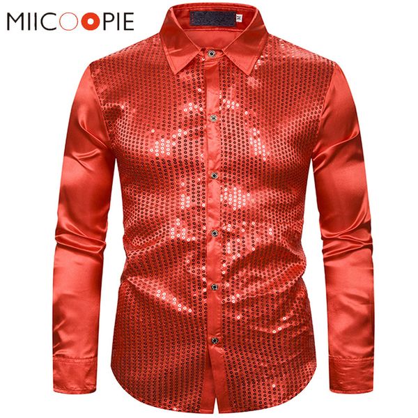 

mens sequin shirts new bright nightclub wear stage show prom dance camisa social male slim fit long sleeve dress tuxedo shirt, White;black
