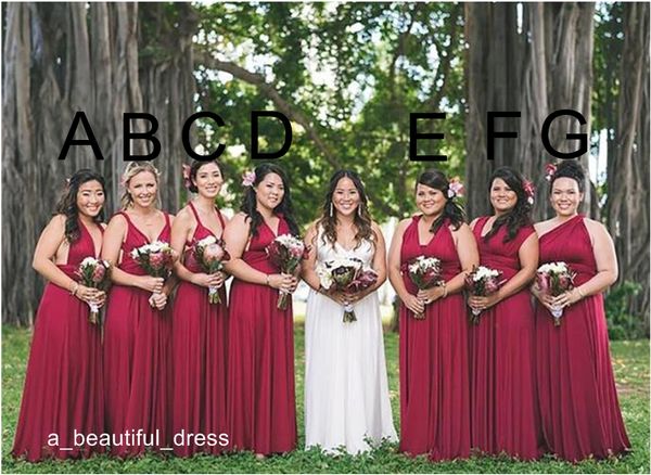Rotes Brautjungfernkleid in A-Linie, Chiffion, nicht übereinstimmendes formelles Kleid, ärmellose lange Brautjungfernkleider in Übergröße, maßgeschneiderte formelle Kleider