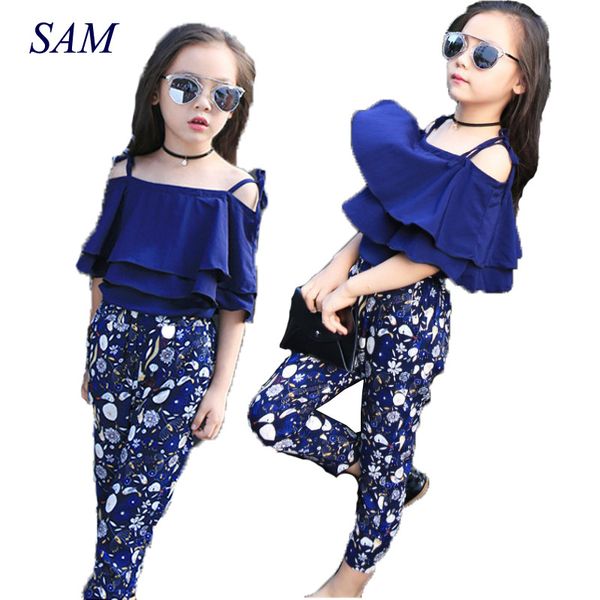 

girls set clothes kids fashion pant two piece children summer suit girls boutique outfits 7 8 9 10 11 12 13 14 years, White