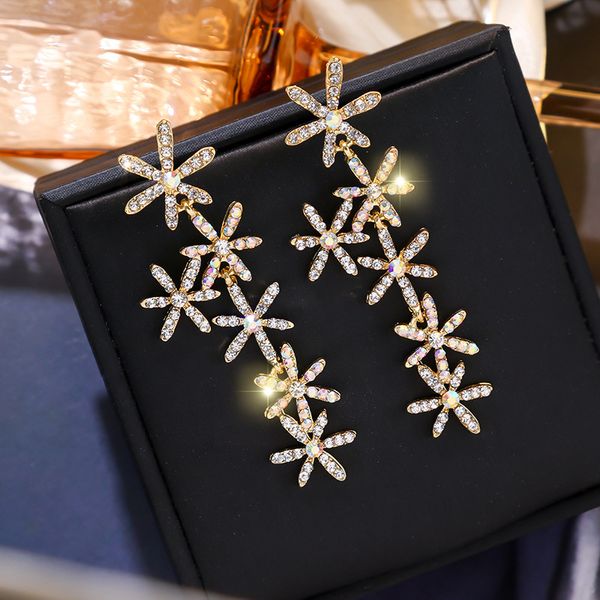 

trend flower long earrings female crystal wedding pendant earrings fashion korean jewelry 2020 cl3-049, Silver