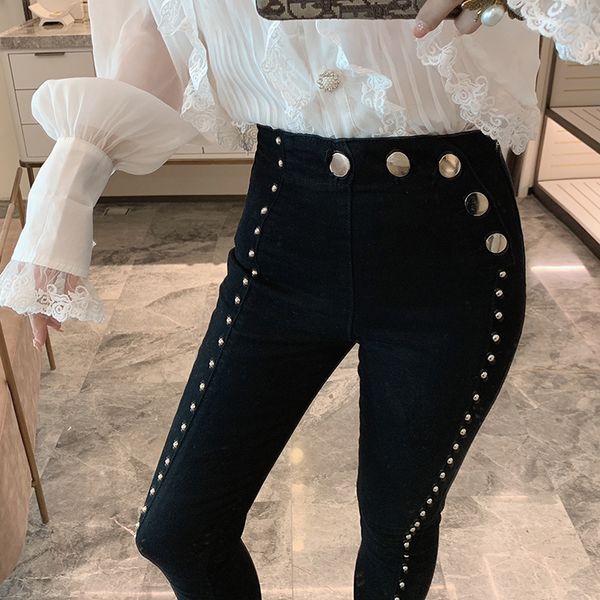 

black jeans new spring and autumn women high waist stretch tight-fit denim pants female slim rivet skinny trousers boots pants, Blue